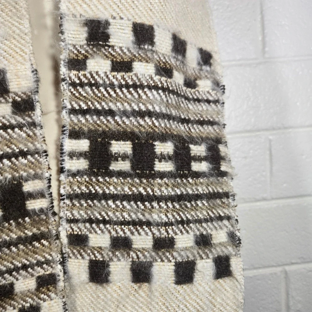 100% Wool Fringe Scarf Check Geometric Striped Woven Winter Warm Cabin Peru 6x72
